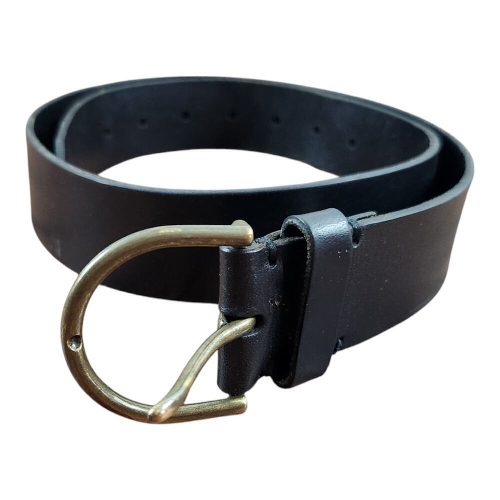 American Eagle Leather Belt Mens M Black Genuine Cow Leather Brass D-Ring Buckle